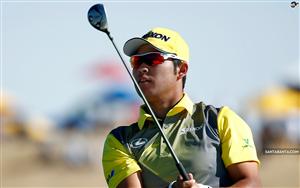 Hideki Matsuyama watches his tee shot